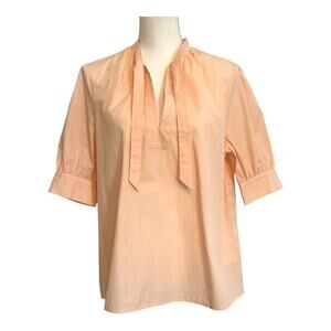 Outerknown Peach Puff Sleeve Tie Neck Blouse Small